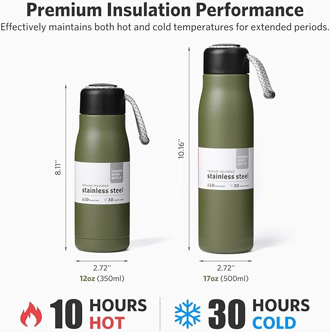 Small Water Bottle 12 oz, Dusgut Insulated Water Bottle, Stainless Steel - Image 3