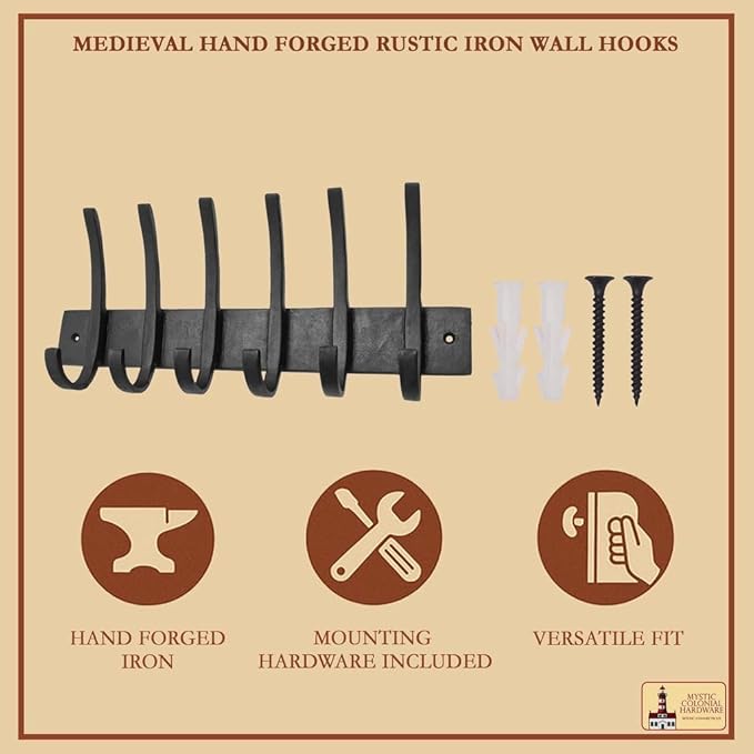 Mystic Colonial Rustic Cast Iron Wall Rack - Image 4