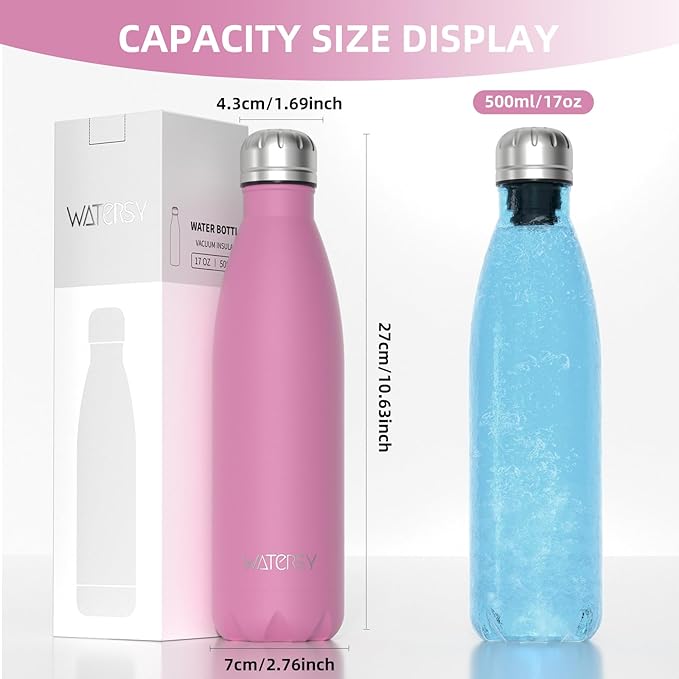 WATERSY Stainless Steel water bottles, 17oz/500ml Insulated Water Bottles - Image 3