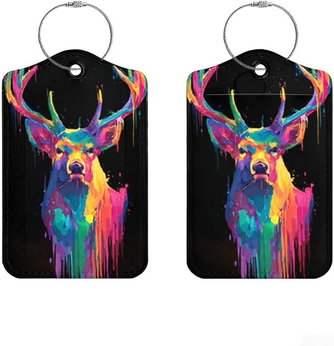 2Pcs Vibrant Deer Luggage Tags for Suitcases, 2.83x4.53 Artistic Animal ID by Cmialusie