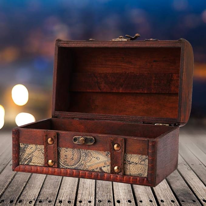 Hilitand Pirate Treasure Chest Vintage Handmade Decorative Wooden Box Trinket - Image 5
