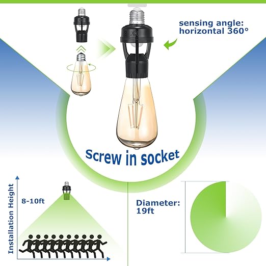 Hortsun 3 Pcs Motion Sensor Light Socket Smart Screw in Light Bulb Outlet - Image 4