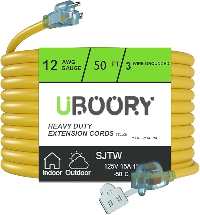 Outdoor Extension Cord Waterproof 50 FT, Flexible 100% Copper 3 Prong Extension by UBOORY