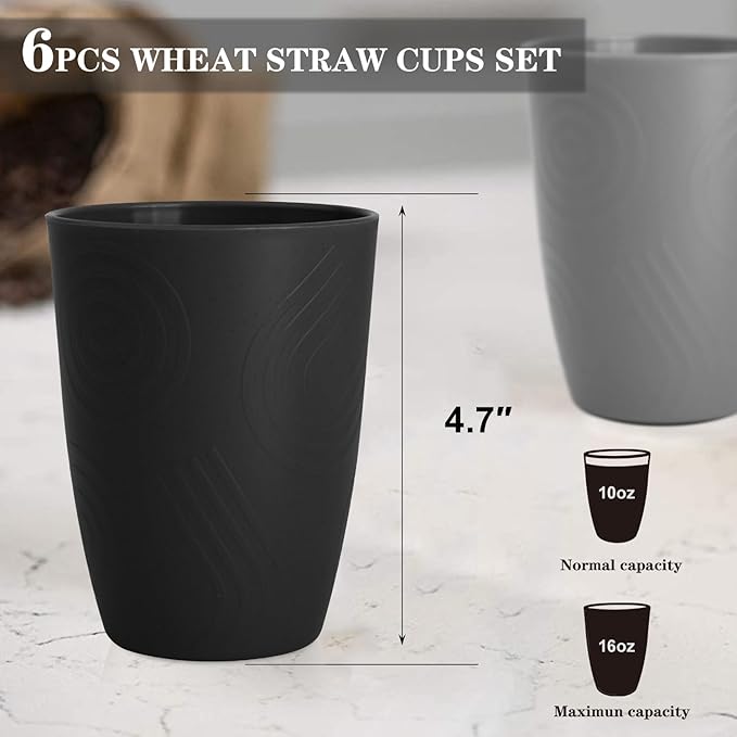 Homienly Premium Wheat Straw Cups Set of 6, Reusable 16oz Water Glasses - Image 2