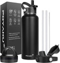Water Bottle Insulated 32oz 40oz 64oz 128oz Straw Lid Spout Lid & 3 Lids by POYAKU