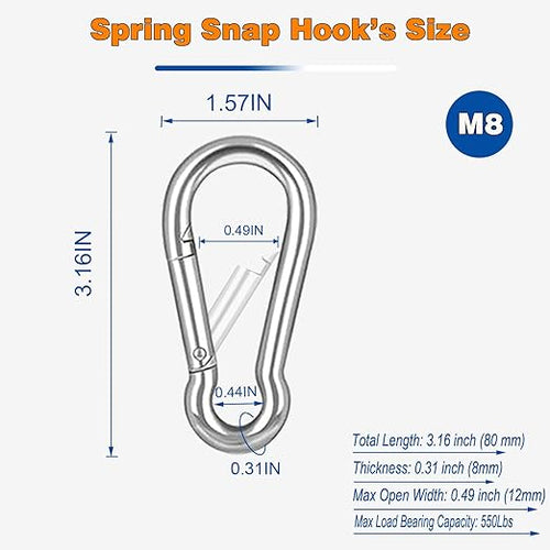 60PCS M8 Heavy Duty Carabiner Clip, 3Inch Snap Hook Quick Link Small Carabiner - Image 2
