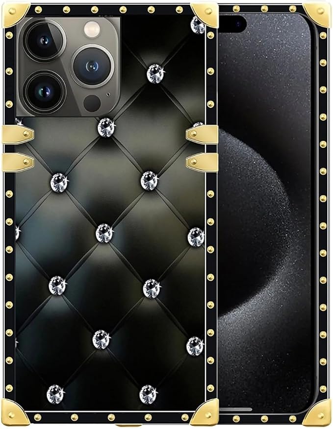 Compatible with iPhone 16 Pro Max Case, Shiny Black Sofa Crystal Luxury Golden by Unknown
