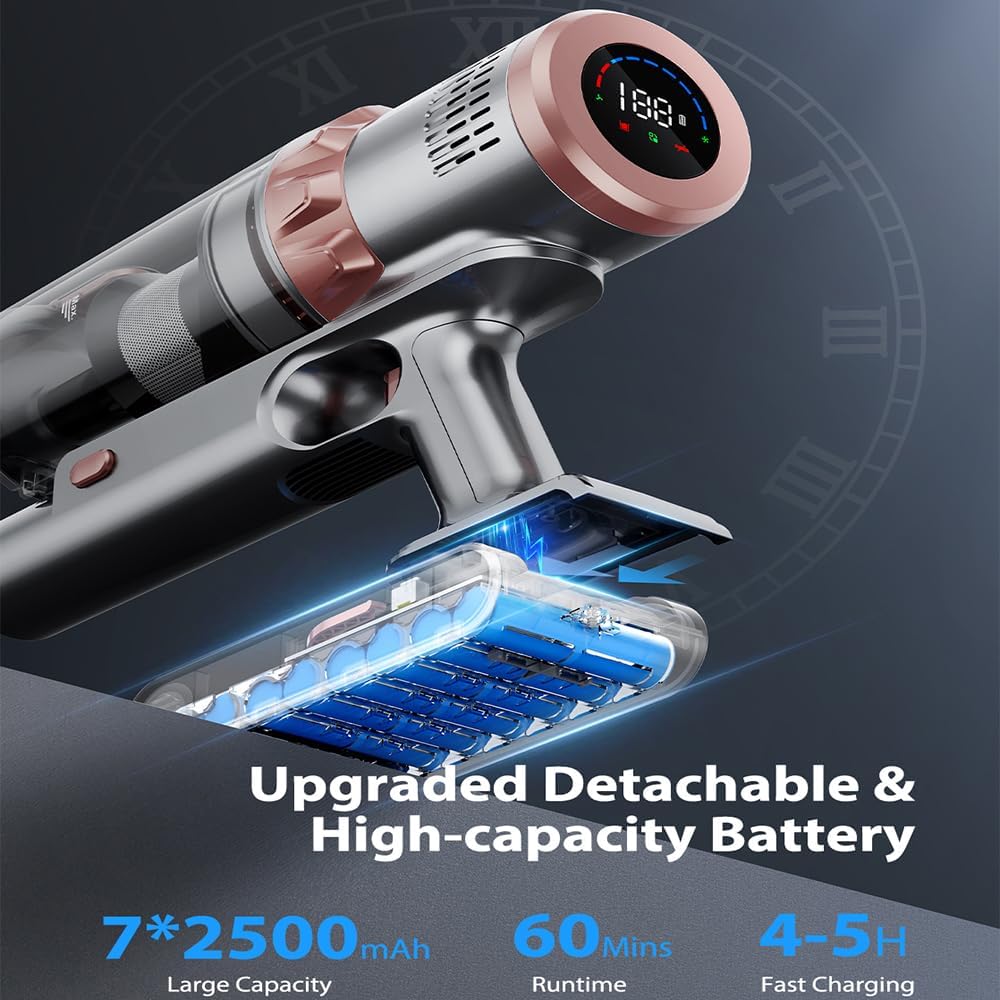Cordless Vacuum Cleaner Handheld Vacuums 500W/45Kpa Lightweight Stick Vacuums Powerful Suction with 60min Runtime for Home Pet Hair Car