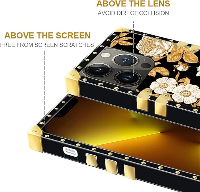 Compatible with iPhone 13 Pro Max Case, Blooming Rose Golden Flower Luxury - Image 6