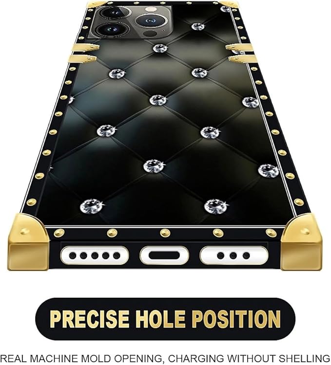 Compatible with iPhone 15 Pro Case, Shiny Black Sofa Crystal Luxury Golden - Image 5