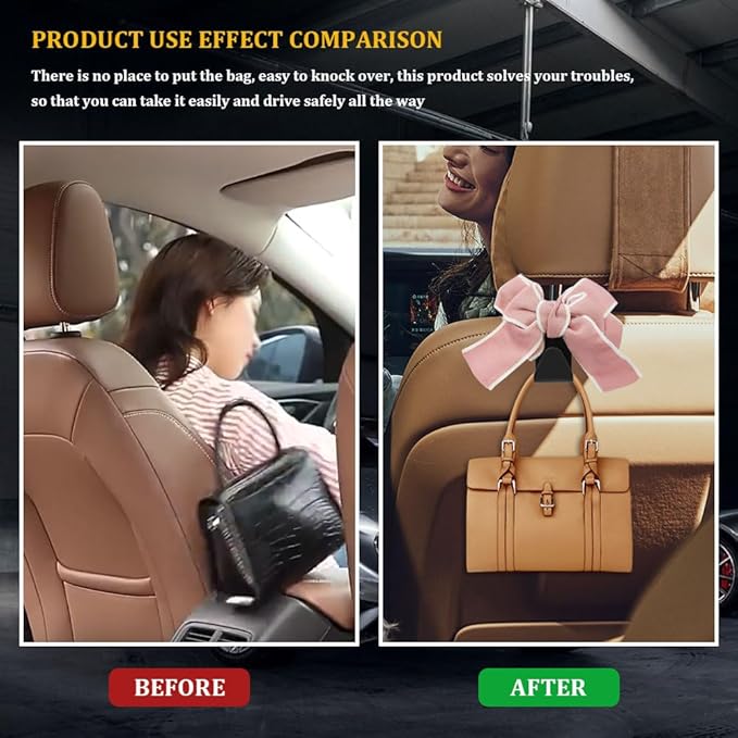 4PCS Car Hooks for Purses and Bags, Cute Bow Car Seat Headrest Hook, Car - Image 3