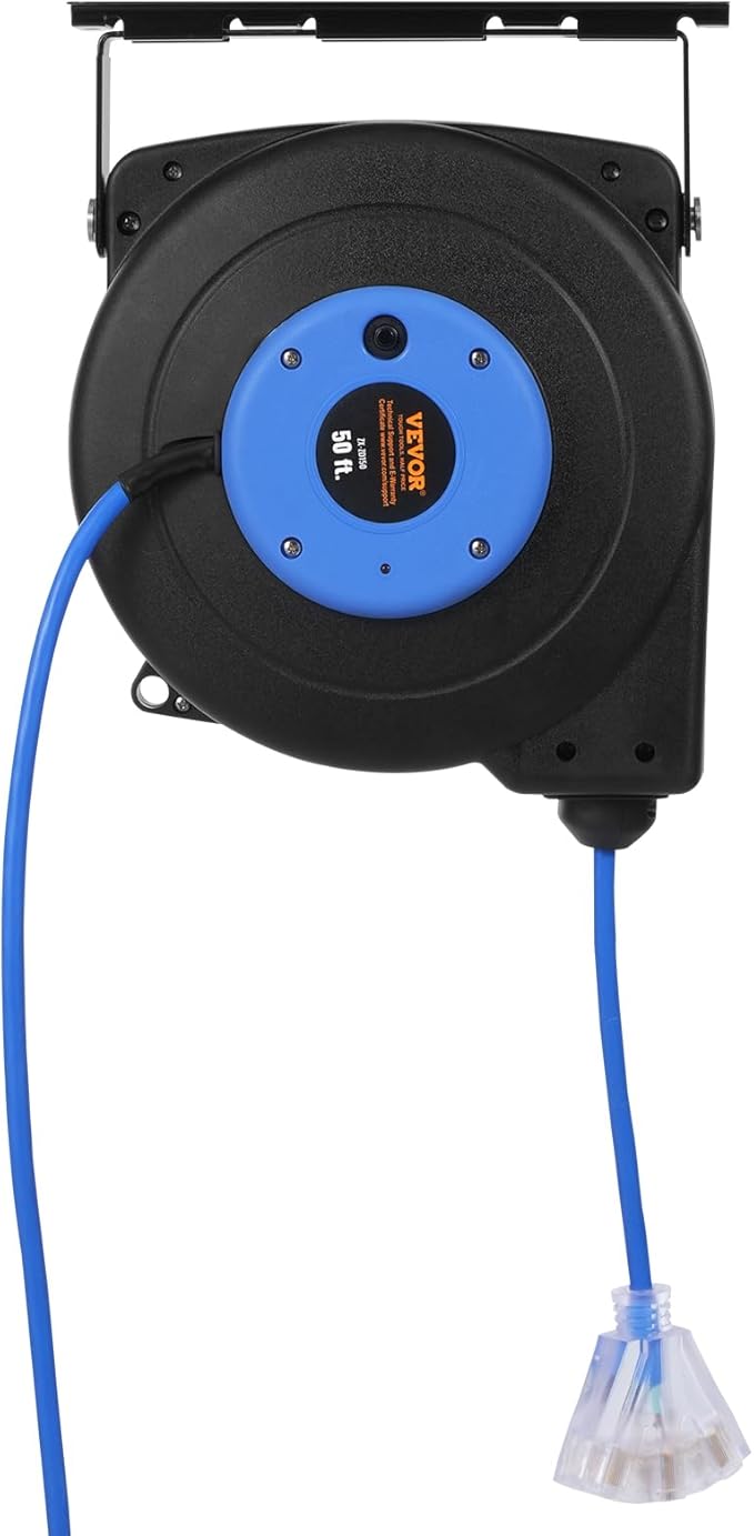 VEVOR Retractable Extension Cord Reel, 50 FT, Heavy Duty 14AWG/3C SJTOW - Image 12