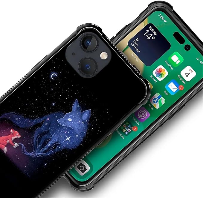 for iPhone 14 Plus Case, Galaxy Fox Wolf Pattern Graphic Design Girl Boy Soft - Image 5