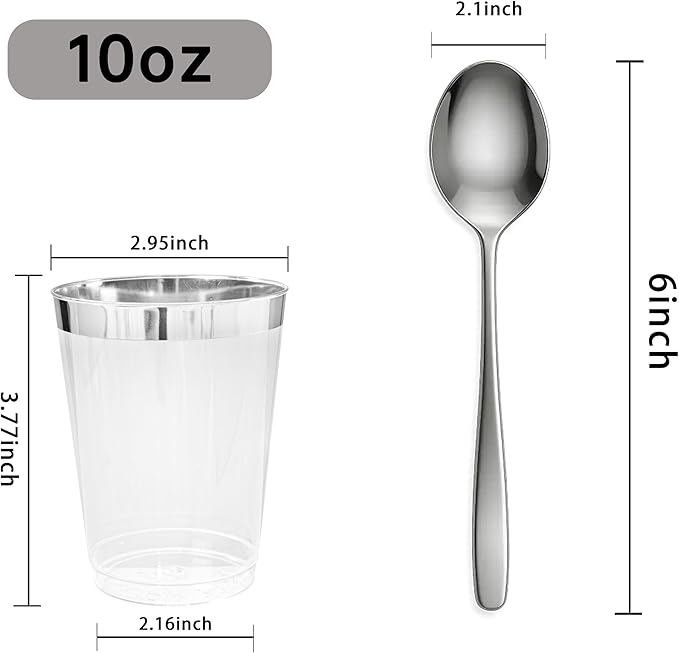 I00000 100PCS Silver Plastic Cups, 10 oz Clear Plastic Cups - Image 4