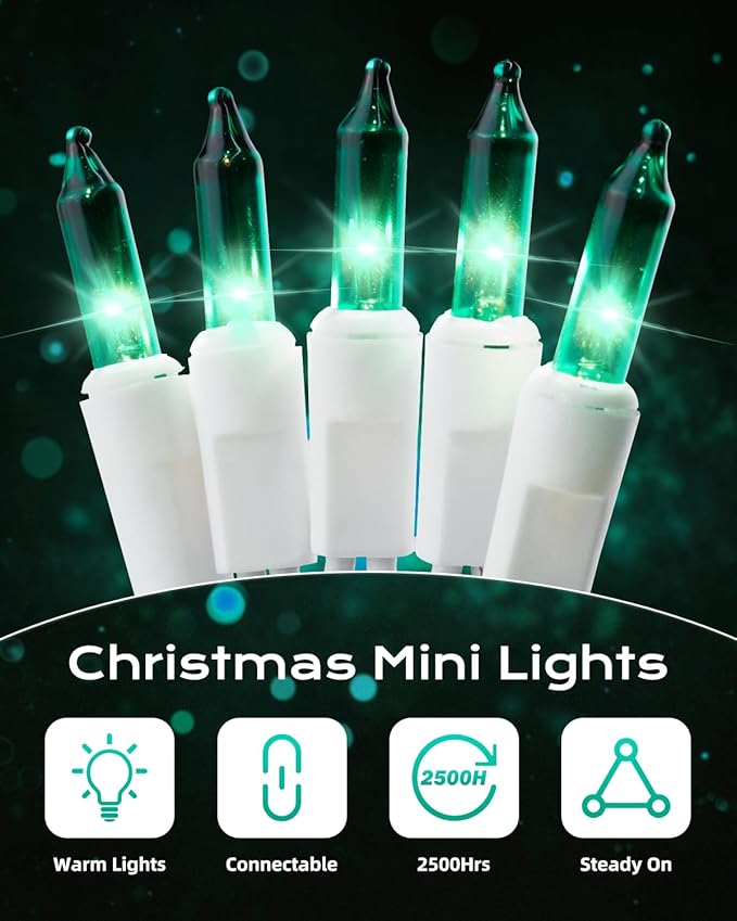 Brightown Green Christmas String Lights, 100-Count 26.5ft Incandescent Bulb - Image 7