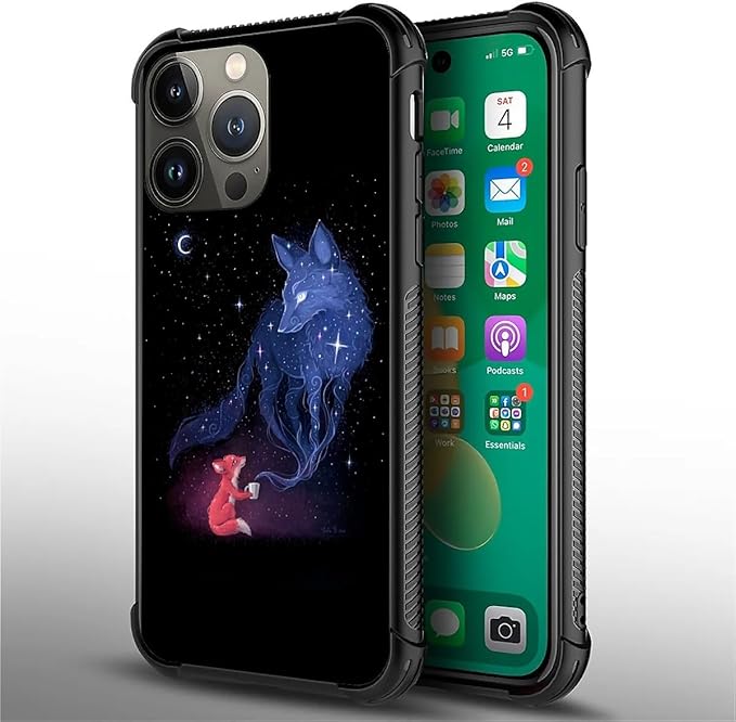 for iPhone 13 Pro Max Case, Galaxy Fox Wolf Pattern Graphic Design Girl Boy - Image 2