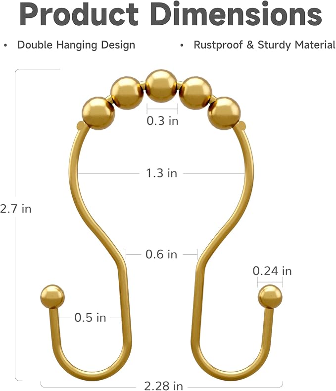 Bathway Shower Curtain Hooks, Shower Curtain Rings Rust Proof Double Hook - Image 5