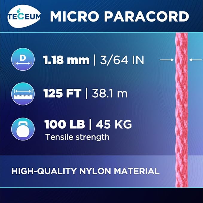 TECEUM Micro Paracord – 1.18 mm X 125 ft – Micro Utility Cord – Thin Braided - Image 2