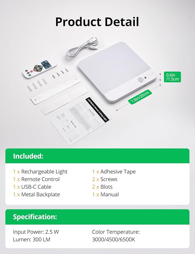 Bojim Rechargeable Remote Control Battery Operated Motion Sensor Ceiling Light - Image 9