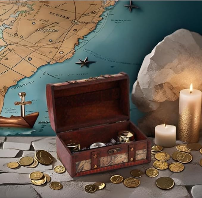 Hilitand Pirate Treasure Chest Vintage Handmade Decorative Wooden Box Trinket - Image 4