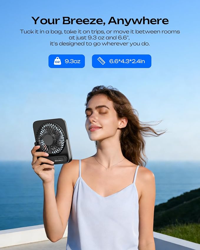 Otlonpe Portable Desk Fan 6.5 Inch, 4000mAh Rechargeable Battery Operated & USB - Image 8