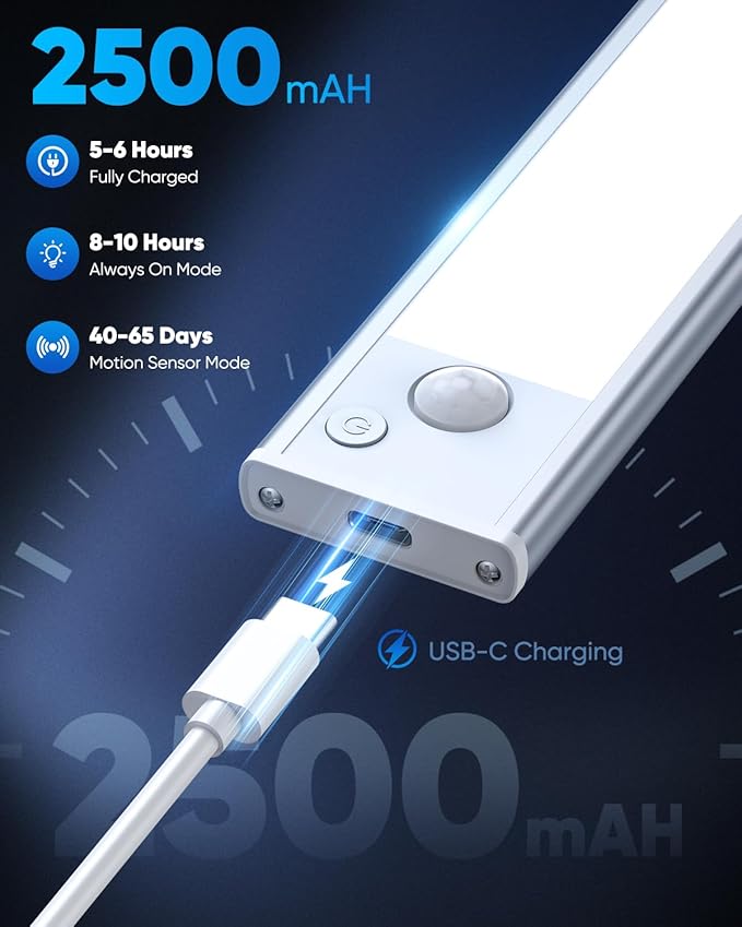 12'' Under Cabinet Lights, 2500mAh LED Battery Operated Rechargeable Motion - Image 6