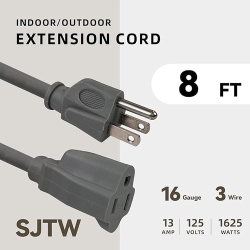 8ft Outdoor Extension Cord for Christmas Decorations- 16/3 Heavy Duty SJTW - Image 2