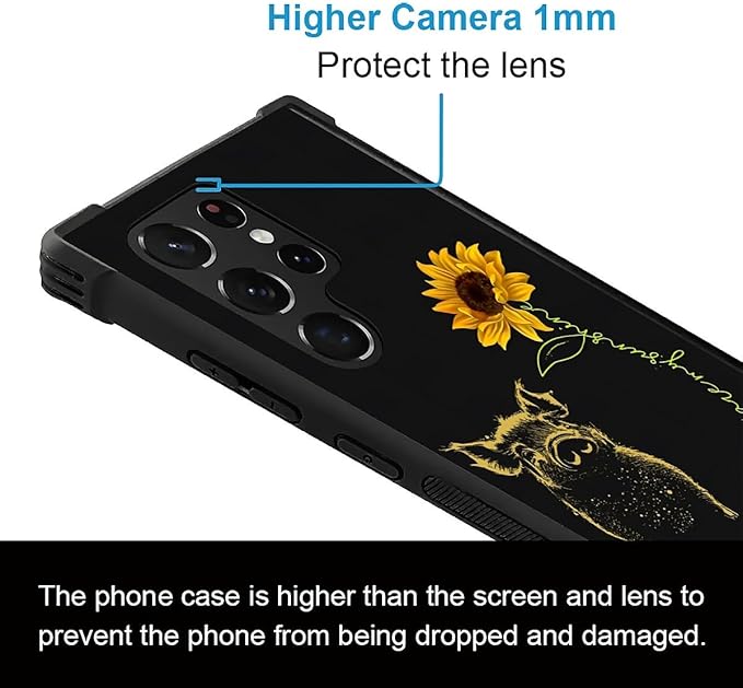 for Samsung Galaxy S22 Ultra Case, Pig Sunflower Yellow Sunshine Pattern - Image 2