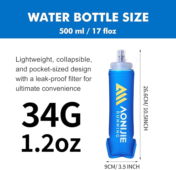 AONIJIE 500ml/2Pcs Soft Flask Collapsible Water Bottle - Image 3