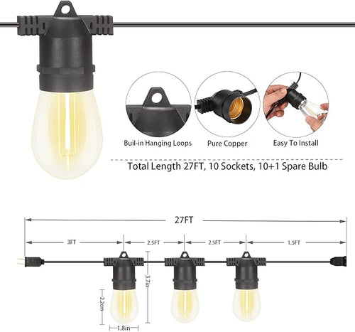 2 Pack x 27Ft Outdoor String Lights, S14 LED, IP65 Waterproof, Connectable - Image 2