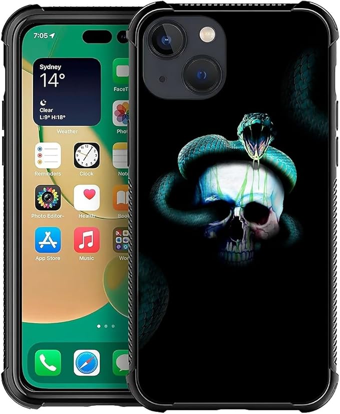 for iPhone 14 Case, Skeleton Winding Snake Pattern Graphic Design Girl Boy Soft by FKBRCL4U