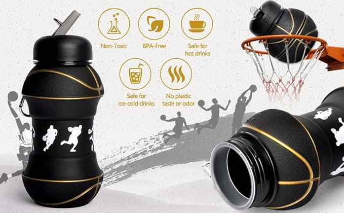 Louis Donné Silicone Collapsible Water Bottle, Toddler Water Bottle Black - Image 3
