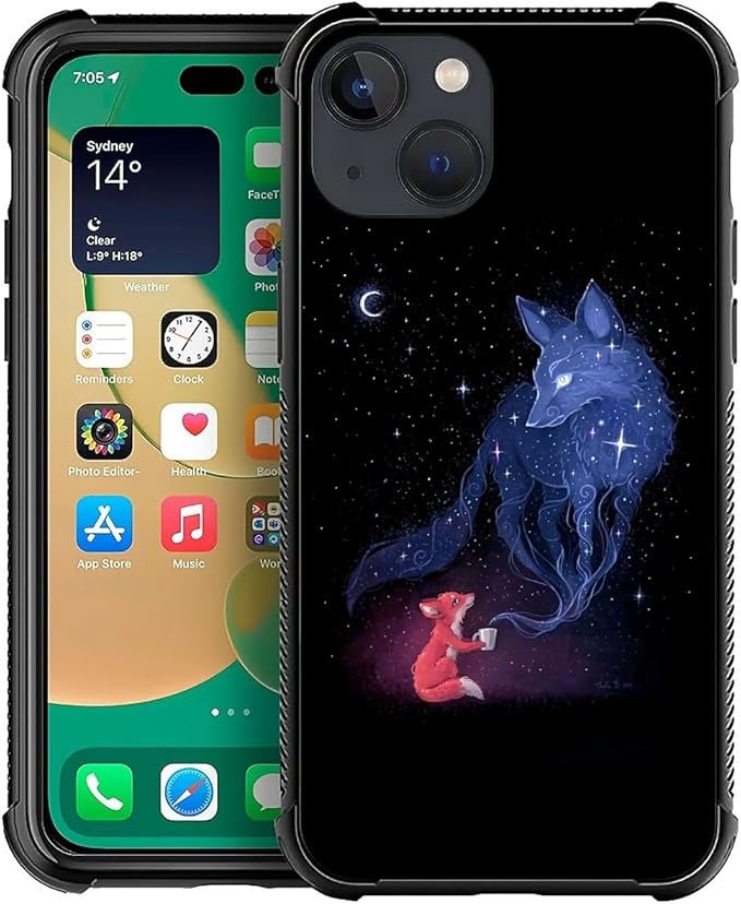 for iPhone 13 Mini Case, Galaxy Fox Wolf Pattern Graphic Design Girl Boy Soft by FKBRCL4U