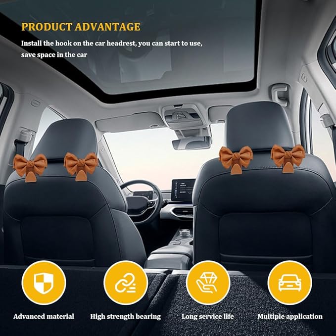 2PCS Car Hooks for Purses and Bags, Cute Bow Car Seat Headrest Hook, Car - Image 4