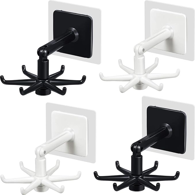4 Pieces 360 Rotating Folding Hook Multi-purpose Hanging Utensil Holder Hook by Jetec