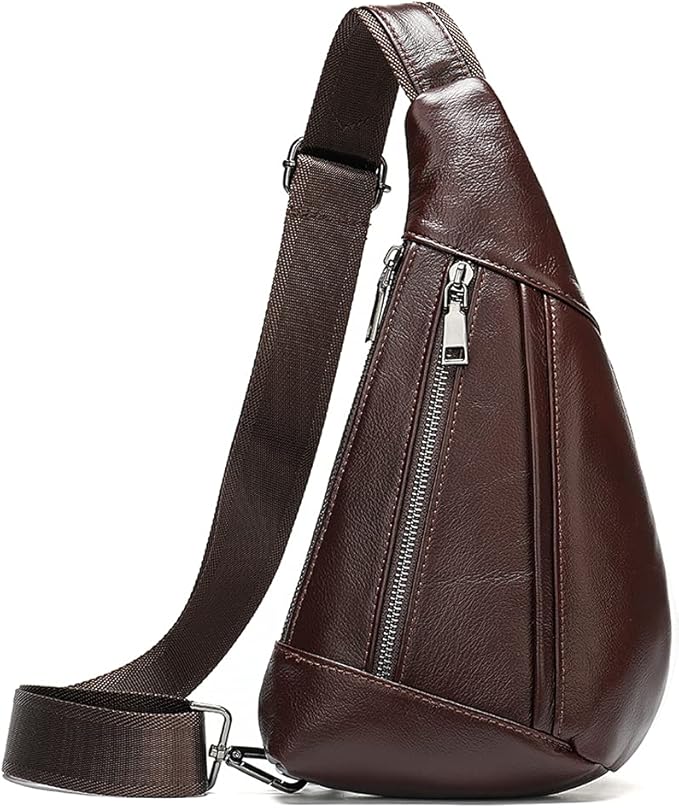 Leather Crossbody Sling Bag for Men Women Single Shoulder Chest Pack Backpack by Hebetag