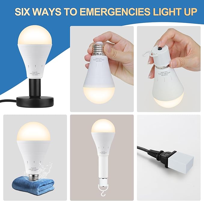 9 Pack Rechargeable Emergency Lights Blubs, Battery Powered Light Bulb 9W - Image 7