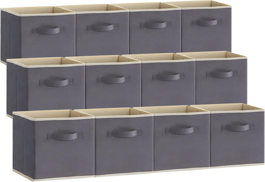 Lifewit 13 Inch Cube Storage Bins, 12 Packs Storage Cubes Foldable Decorative Fabric Storage Baskets for Organizing Home Organizers with Handles for Shelves, Closet, Grey