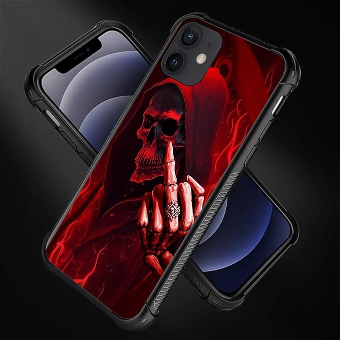 for iPhone 11 Case, Gestures Funny Skull Pattern Graphic Design Girl Boy Soft - Image 3