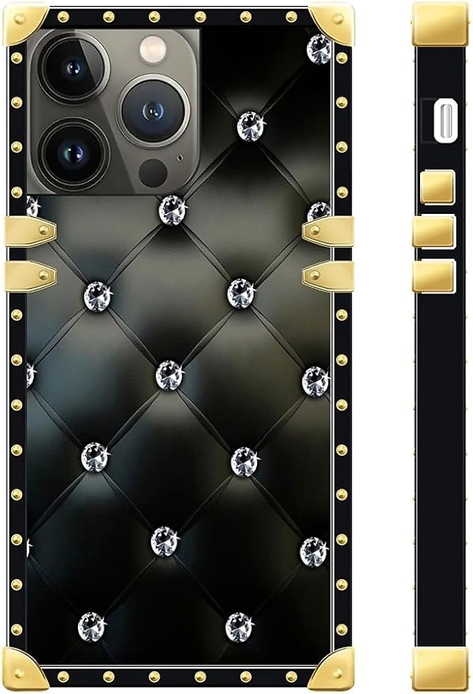 Compatible with iPhone 13 Pro Max Case, Shiny Black Sofa Crystal Luxury Golden - Image 3