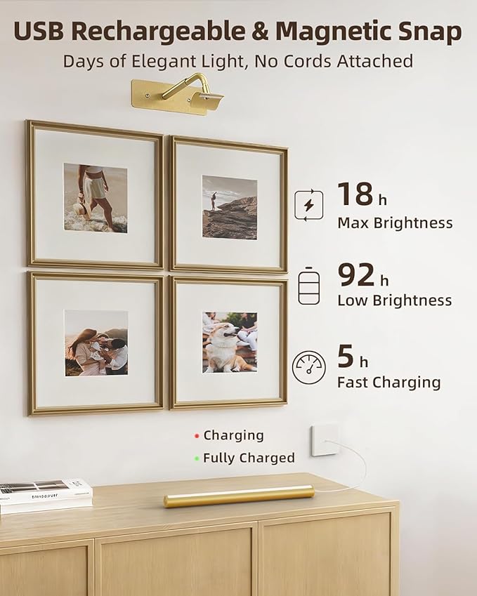 EZVALO 16" Picture Lights for Wall, Rechargeable 6000mAh Painting Lights - Image 4