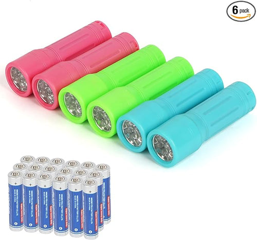 9-LED Mini Flashlight 6-Pack, Small Multicolor Flashlights by Hilngav