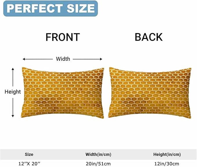 Bee Honeycomb Throw Pillow Covers 12 X 20 Yellow Honey Abstract Set of 2 Pillow - Image 2