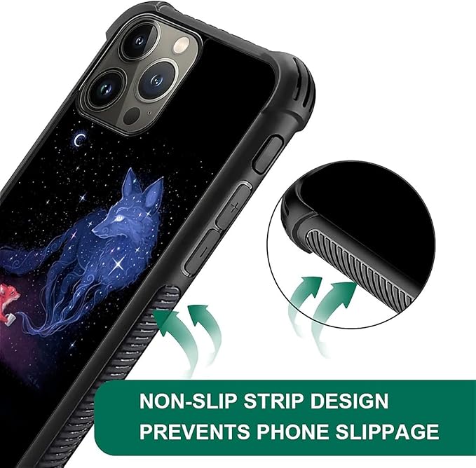 for iPhone 15 Pro Case, Galaxy Fox Wolf Pattern Graphic Design Girl Boy Soft - Image 6