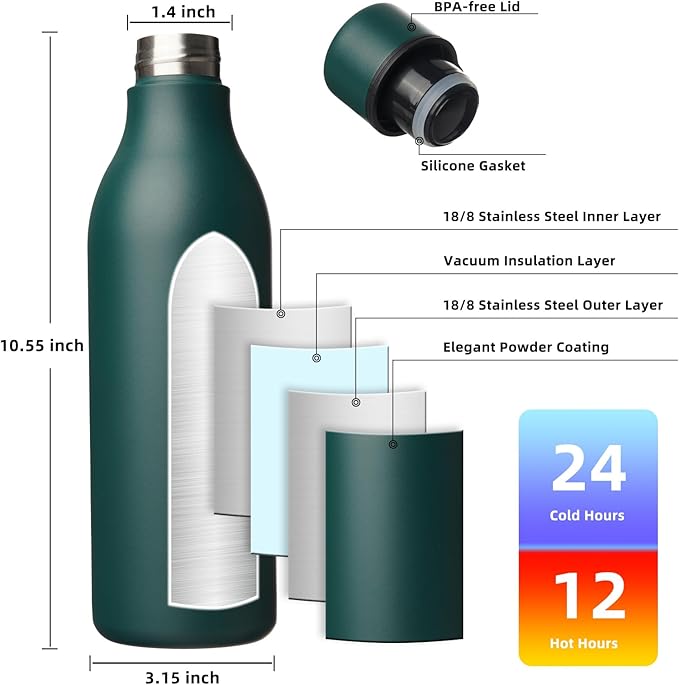 BJPKPK Insulated Water Bottles, 25 oz Stainless Steel Metal Water Bottle - Image 3