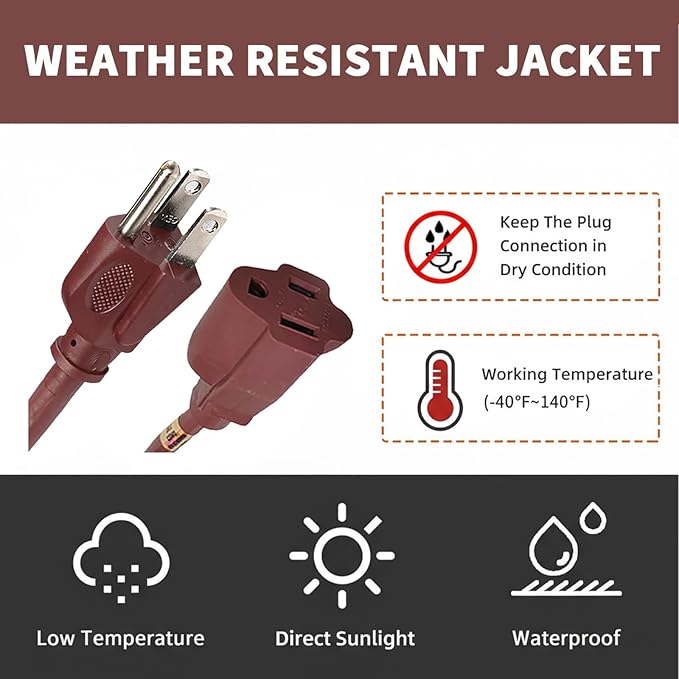 30FT Brown Outdoor Extension Cord-16/3 SJTW Durable Extension Cord - Image 6