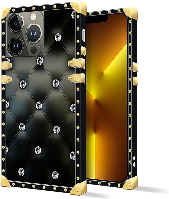Compatible with iPhone 13 Pro Max Case, Shiny Black Sofa Crystal Luxury Golden - Image 2