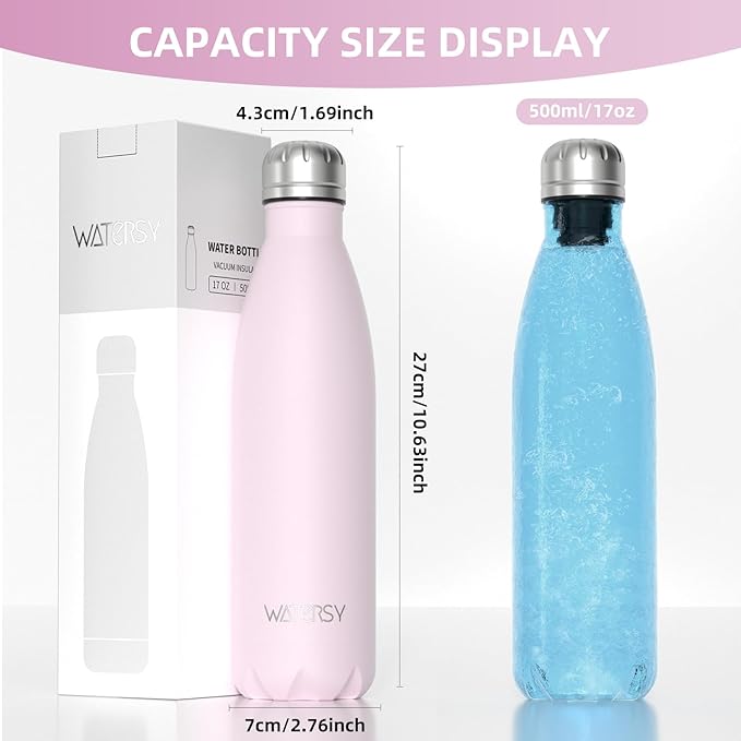 WATERSY Stainless Steel water bottles, 17oz/500ml Insulated Water Bottles - Image 3