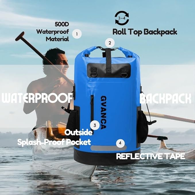 Waterproof Roll Top Kayak Dry Backpack, Floating Outdoor Dry Sack Boating - Image 2