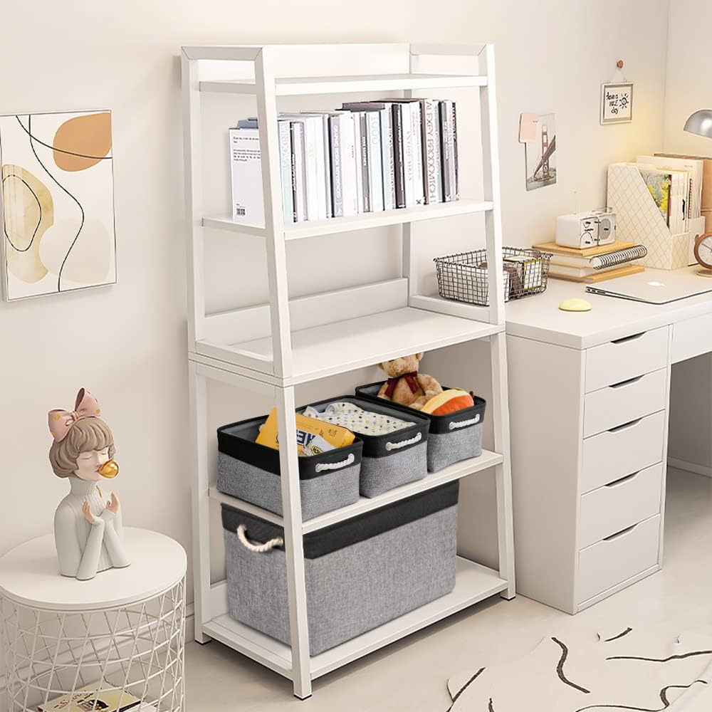 TheWarmHome Storage Basket for Organizing - 14x10x7 inch Medium 3 Pack Collapsible Storage Bin for Shelves with Rope, Fabric Storage Cubes for Organizer Cloth Gift Toy Closet (Black & Grey)